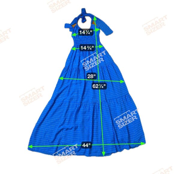 INTERMIX Silk Halter Cutout Maxi Dress Blue Smocked Tiered Lined Resort XS NWOT - Picture 10 of 12